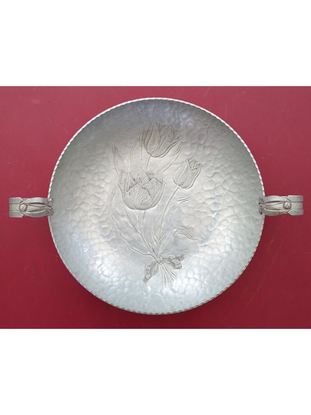 Hand Wrought Creations by Rodney Kent Tulip Handled 10" Aluminum Serving Dish